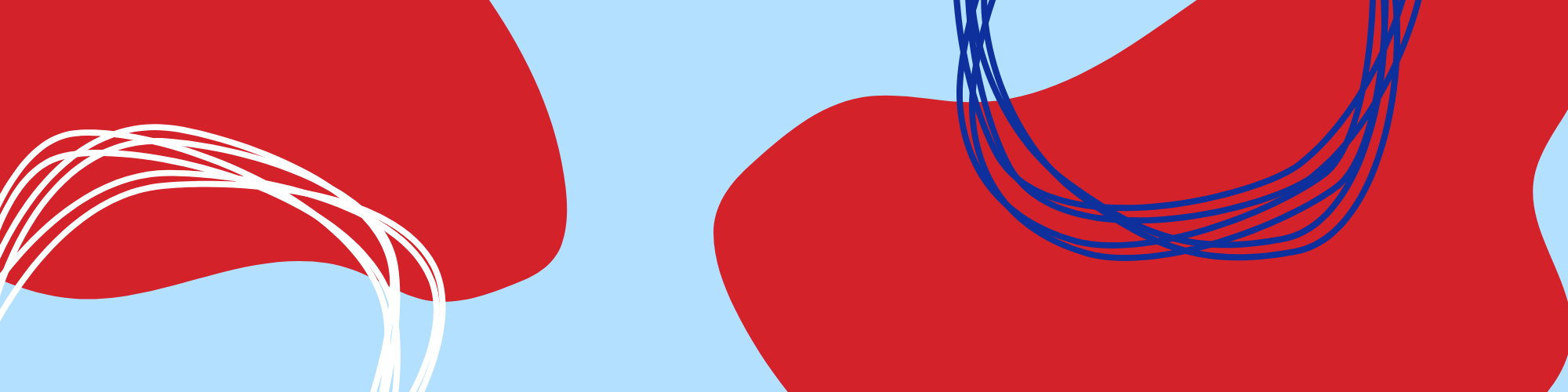 random shapes with red on top of a blue background