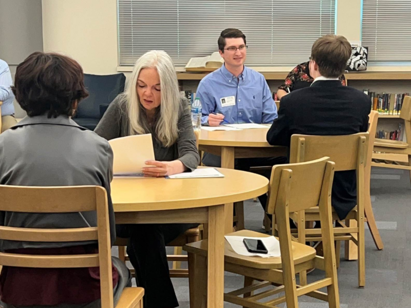 Students participating in mock interviews